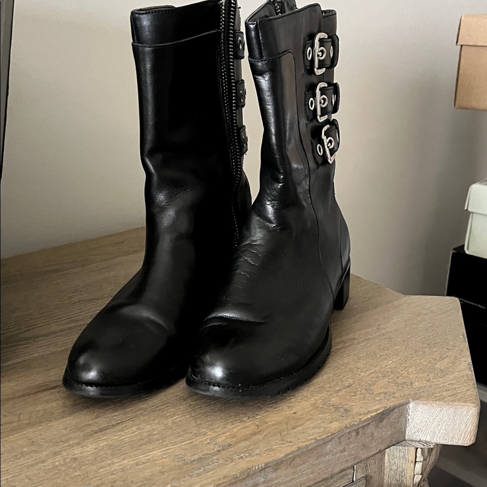 Adrienne Vittadini Black Triple Buckle Boots
